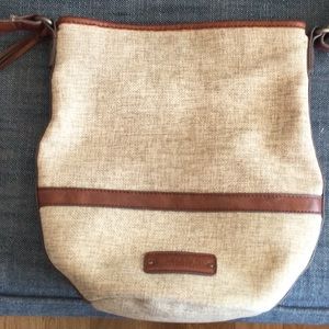 LUCKY BRAND neutral canvas and leather crossbody bag